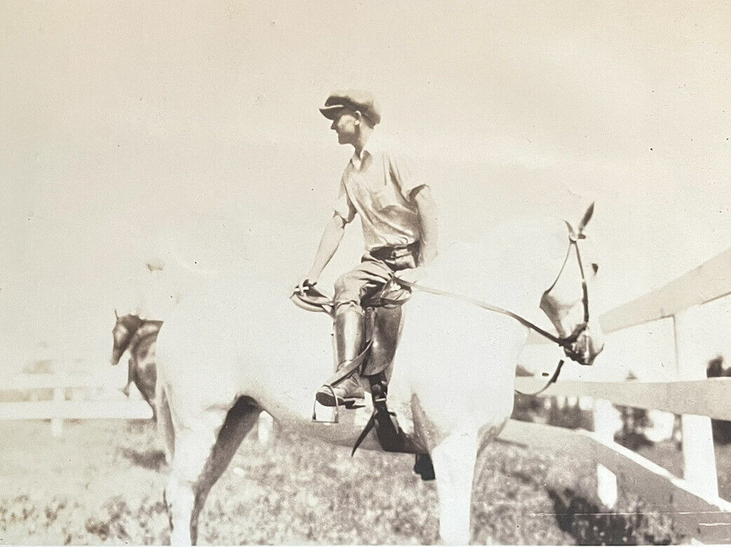 Vintage 1920s Photograph Handsome Man RIDING Backwards on Horse BLOOMFIELD HILLS