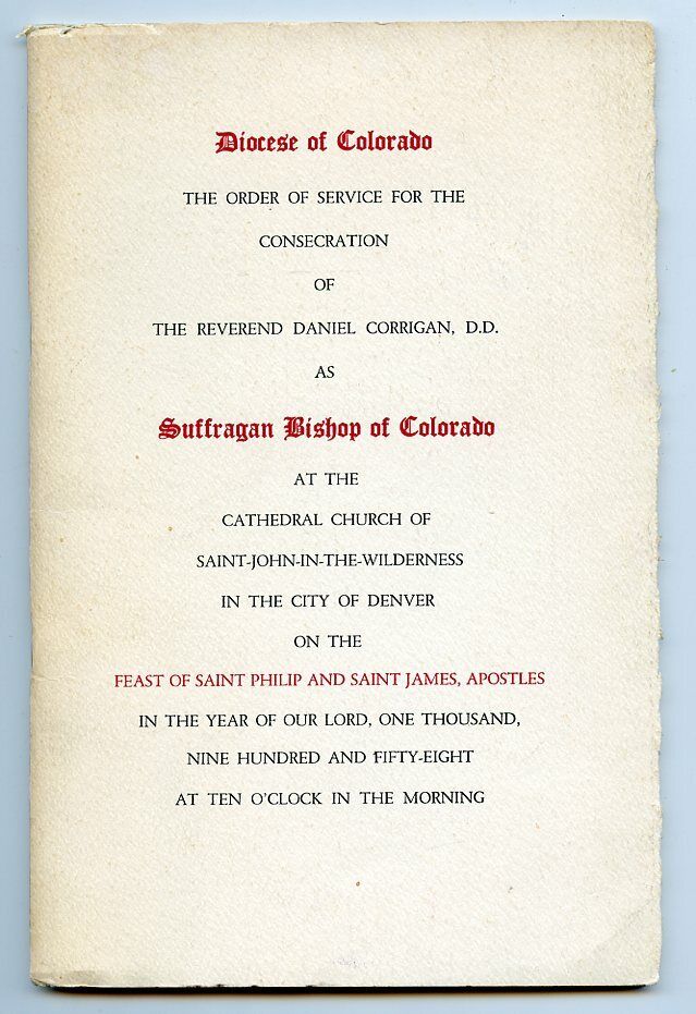 1958 Consecration Service Rev Corrigan, D.D. Denver Colorado St John Wilderness 