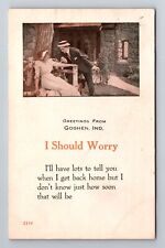 Goshen IN-Indiana, Greetings, Lady & Gent, Vintage c1918 Souvenir Postcard picture