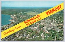 Greetings From Burlington Vermont Banner Chittenden County VT Aerial Postcard picture