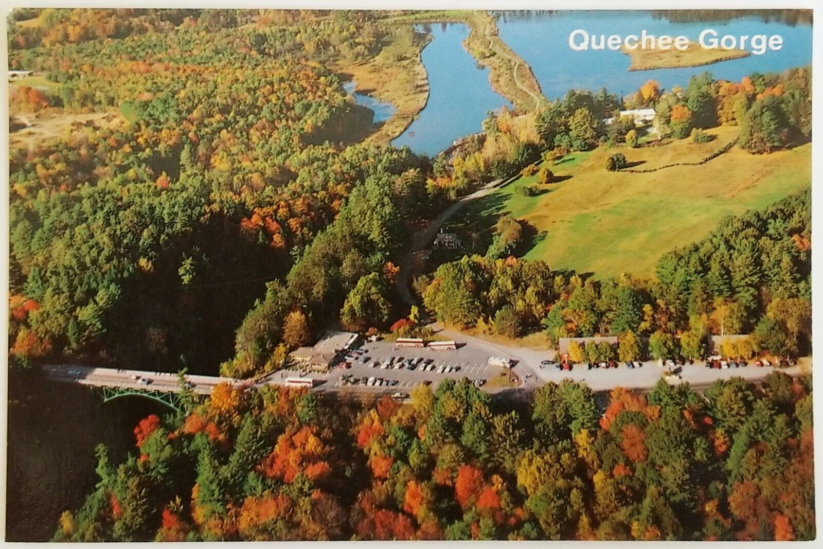 Aerial View Quechee Gorge Vermont Postcard Unposted car