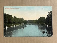 Postcard Albany, New York Washington Park Lake Row Boats Vintage NY PC picture