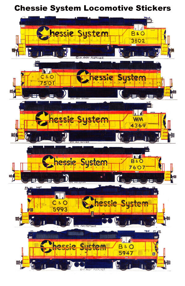Chessie System Locomotives 6 individual Stickers Andy Fletcher