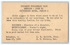 1933 Columbus Philatelic Club Meeting Chittenden Hotel Ohio OH Postal Card picture