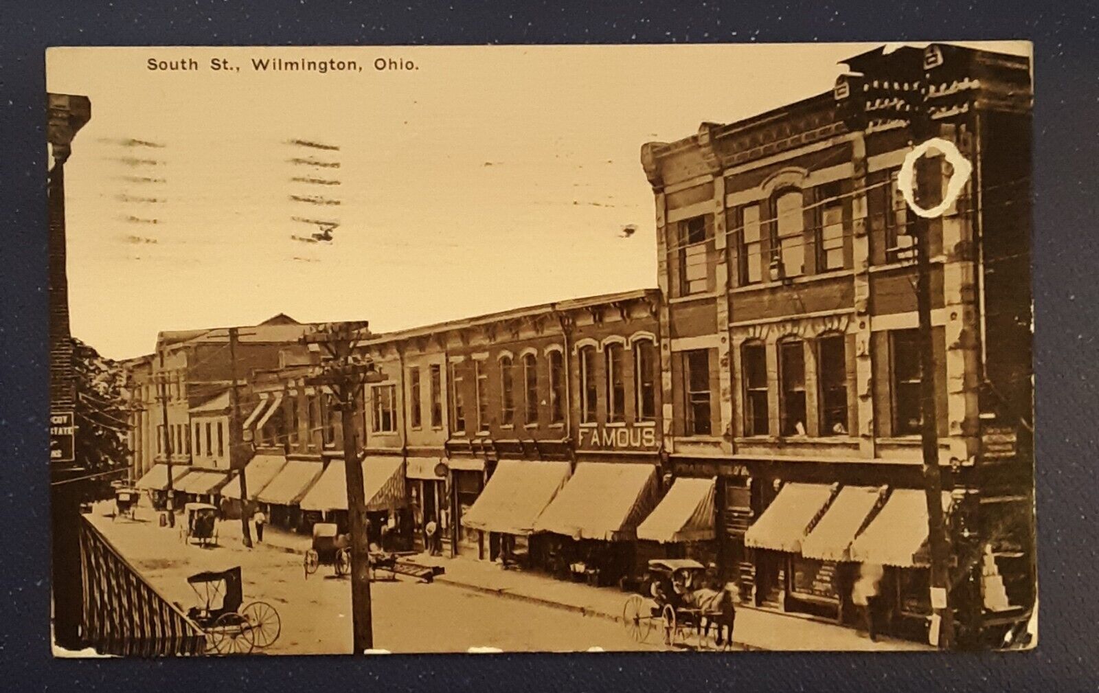 WILMINGTON OHIO DOWNTOWN STREET SCENE of SOUTH ST. 1911 POSTCARD 