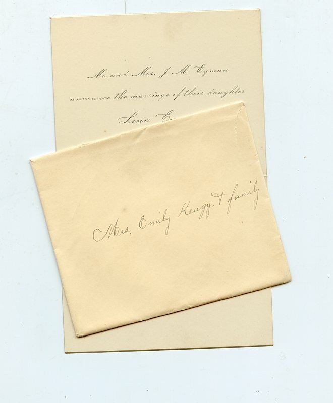 1894 Wedding  Invitation-FAMILY of EYMAN / LEONARD - Harristown, Illinois