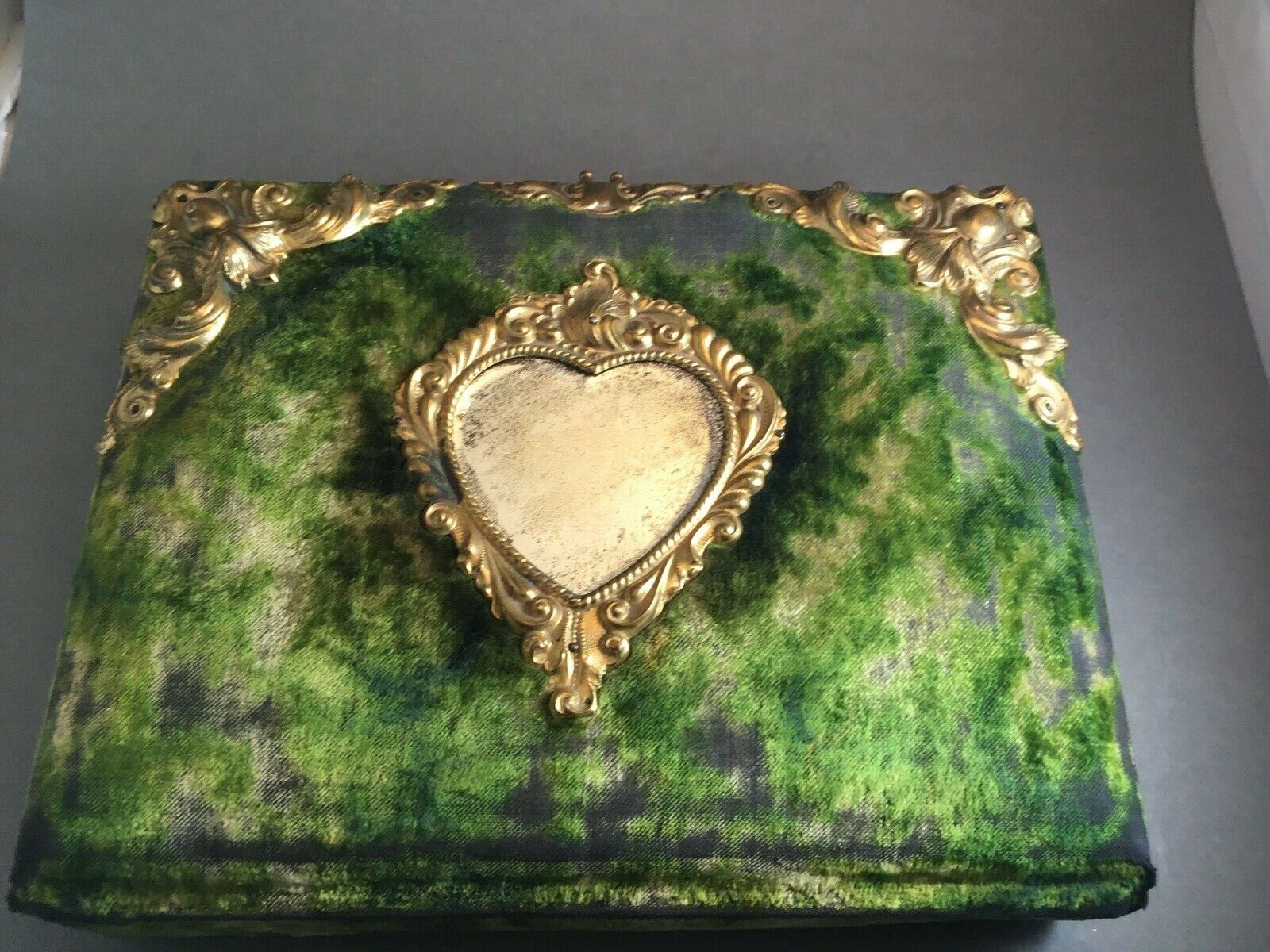 Antique Victorian Photo Album Velvet Silver Heart Mirror
