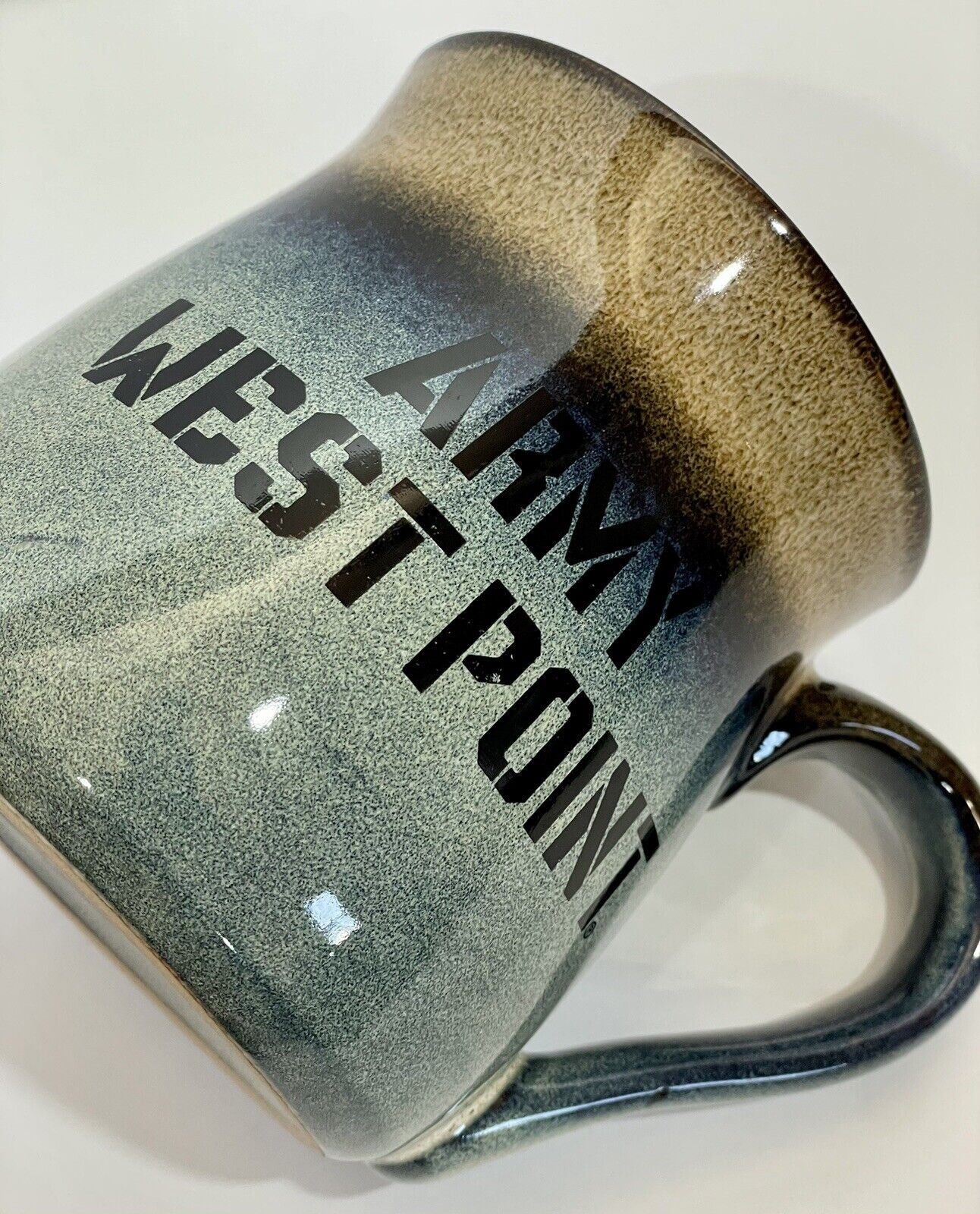 Huge 28 Oz Drip Glaze Coffee Mug Oversized ARMY WEST POINT Teal To Tan Ceramic