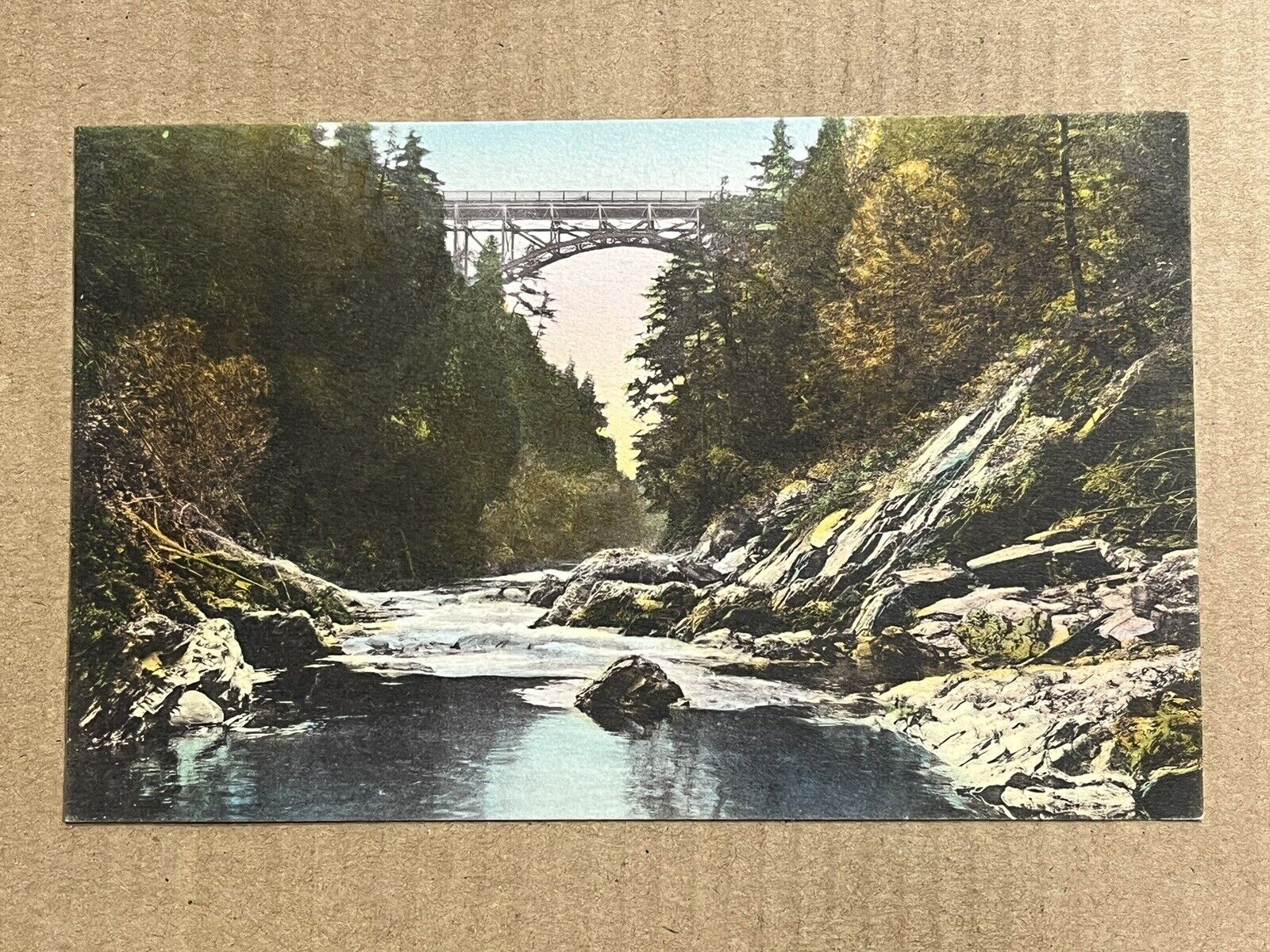 Postcard Woodstock Vermont VT Quechee Gulf Bridge Coolidge Highway Hand Colored
