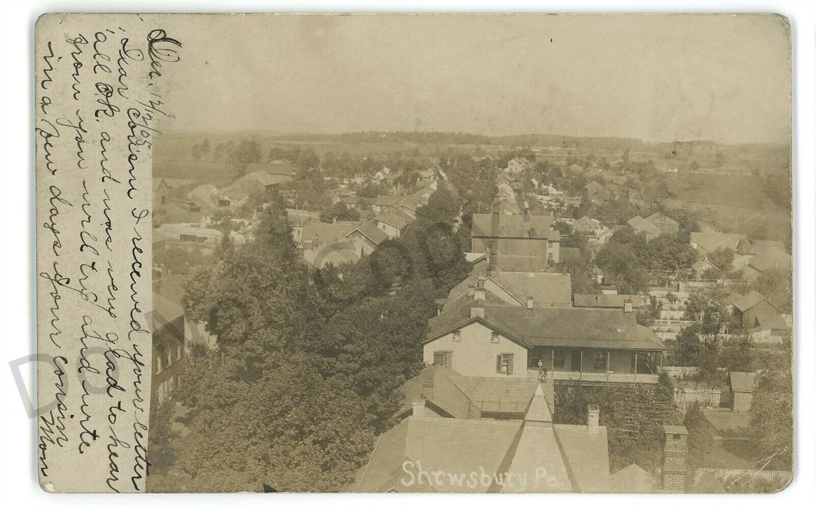 RPPC Aerial View of SHREWSBURY PA York County Real Photo Postcard