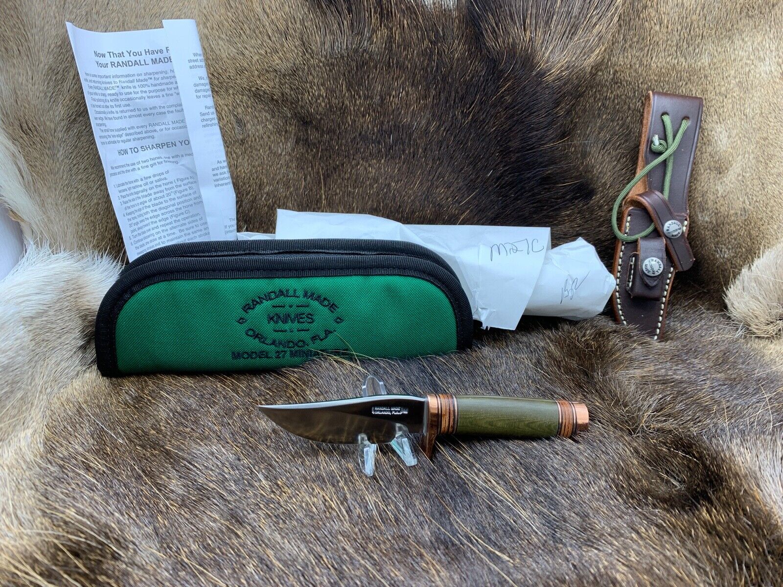 Randall Model 27 Miniature Copper Trailblazer Knife Micarta Handles & Sheath +++