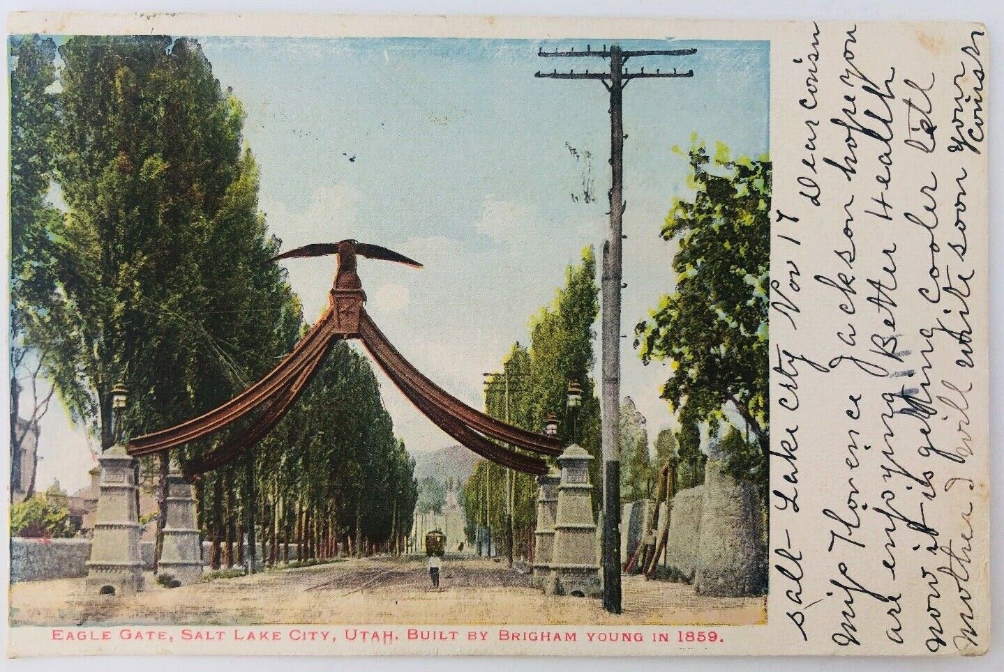 Vintage Salt Lake City Utah UT Eagle Gate Built by Brigham Young Postcard 1906
