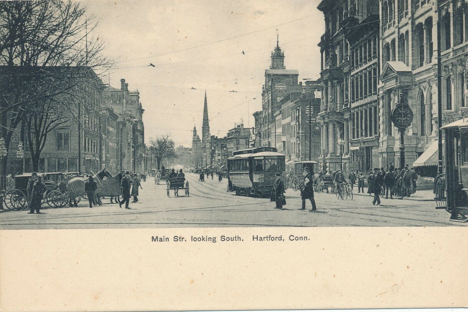 HARTFORD CT – Main Street looking South showing Trolley – udb (pre 1908)