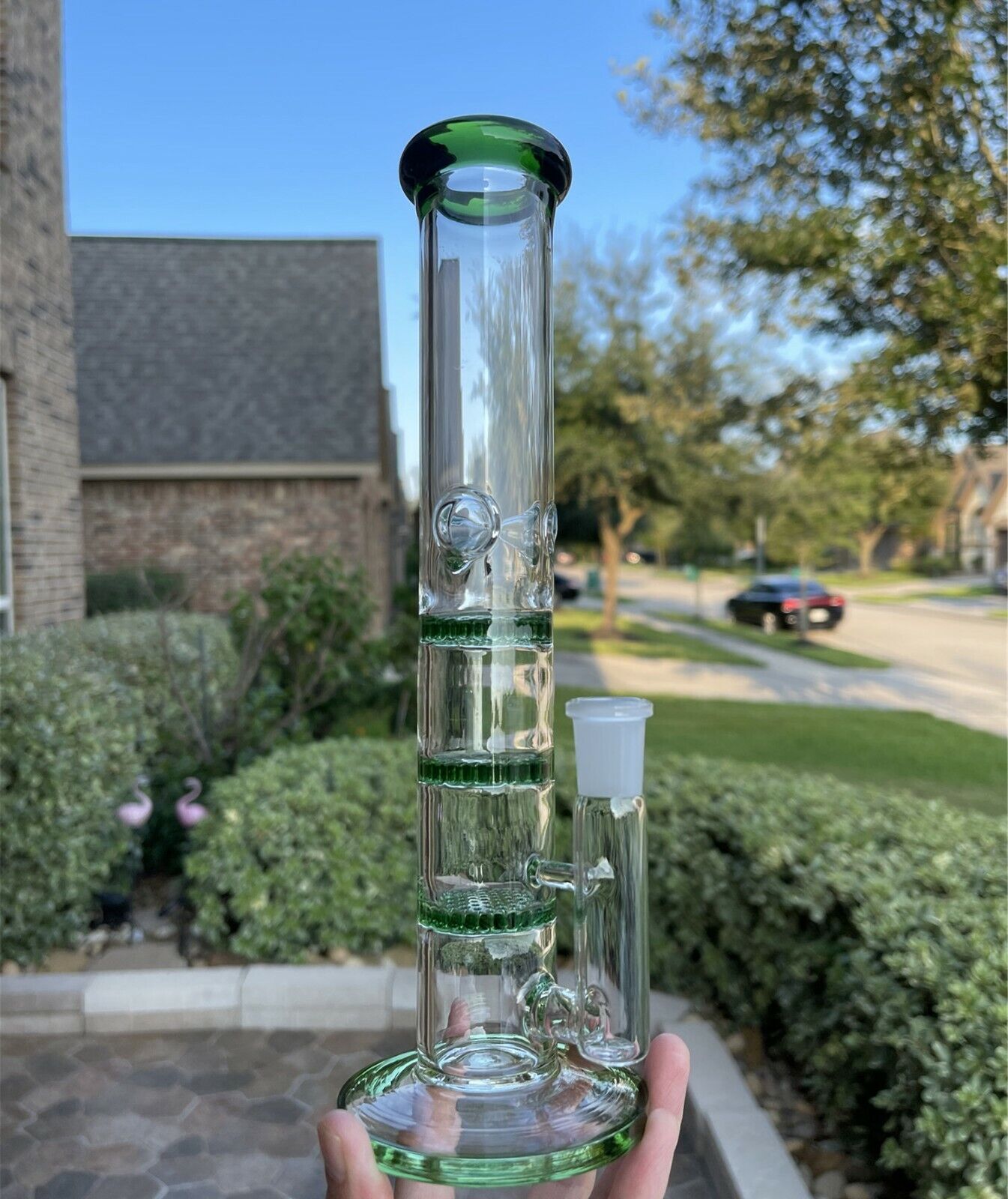 10 Inch  Green Three Layers Glass Water Pipe Bongs Filter Hookah Beaker Bong