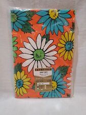 Vintage NOS MCM Mod Fairfield Daisy Flower Power Tablecloth Table Cover Orange picture