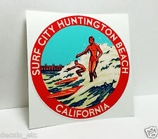 SURF CITY HUNTINGTON BEACH CALIFORNIA Vintage Style Travel DECAL / Vinyl STICKER picture