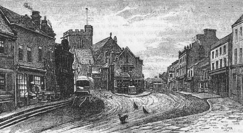 HIGH BARNET. High street, High Barnet 1888 old antique vintage print picture
