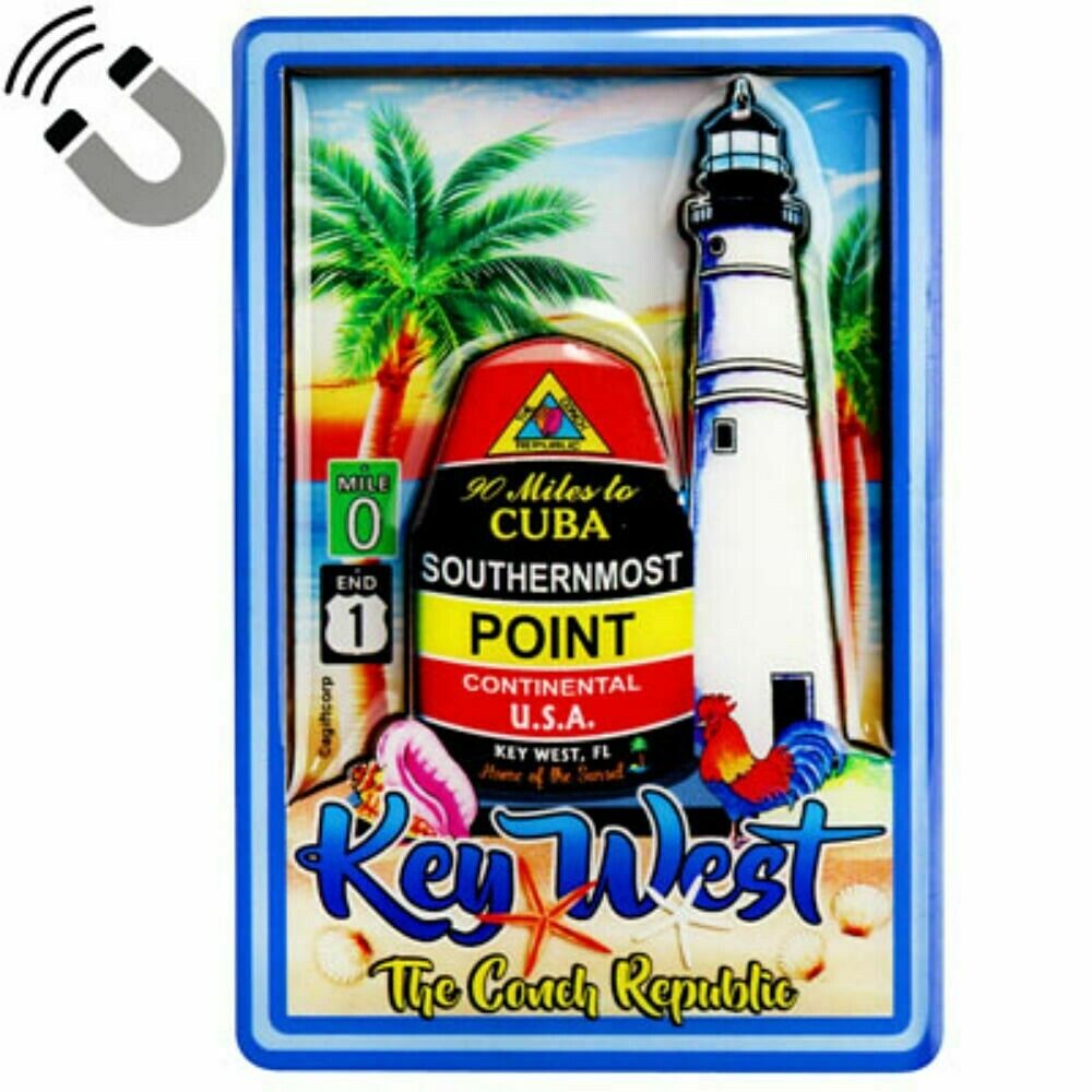 Key West Florida Buoy and Lighthouse Dual Layer MDF Magnet 2.25\