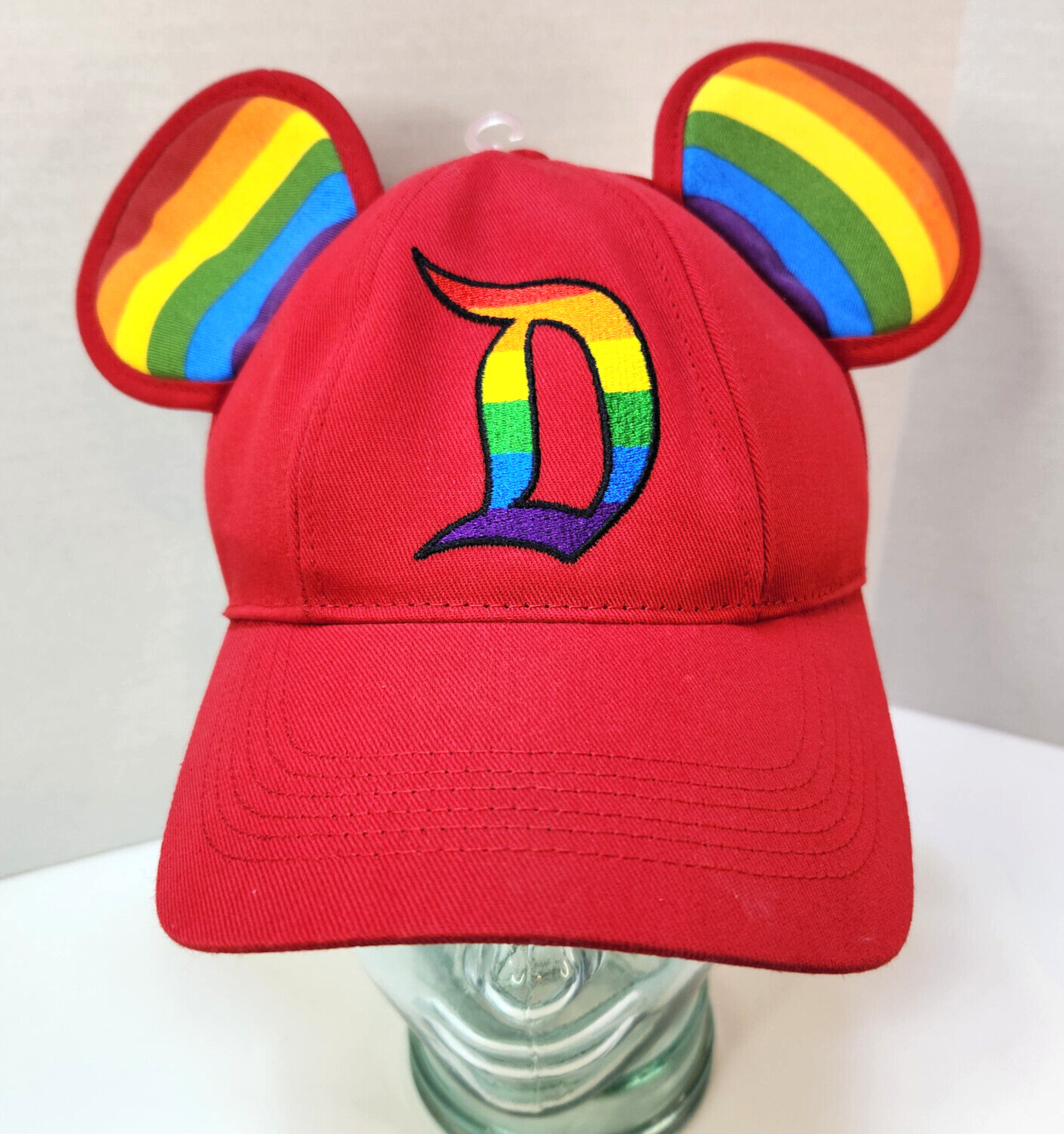 New Disney Parks Red Rainbow Mickey Ears Pride Adult Hat OSFA adjustable excl.