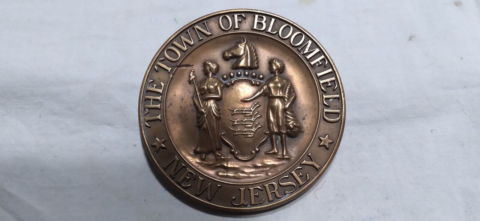 Vintage Bloomfield NJ Bronze Medal Paperweight 150th Anniversary 1962
