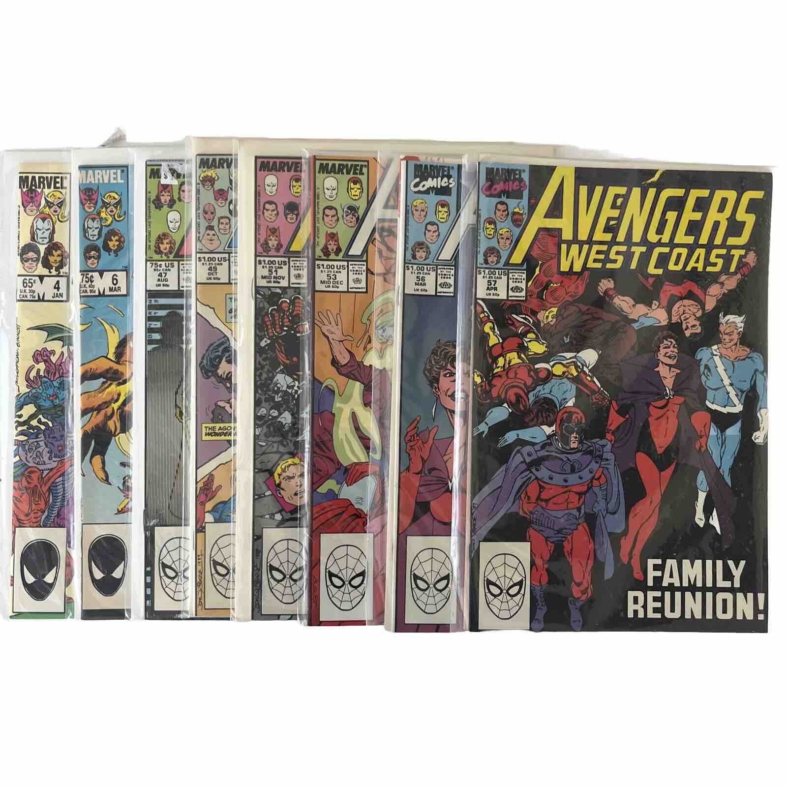Avengers West Coast Lot Of 8. #4, 6, 47, 49, 51, 53🔑, 56, 57.  VG To VF+