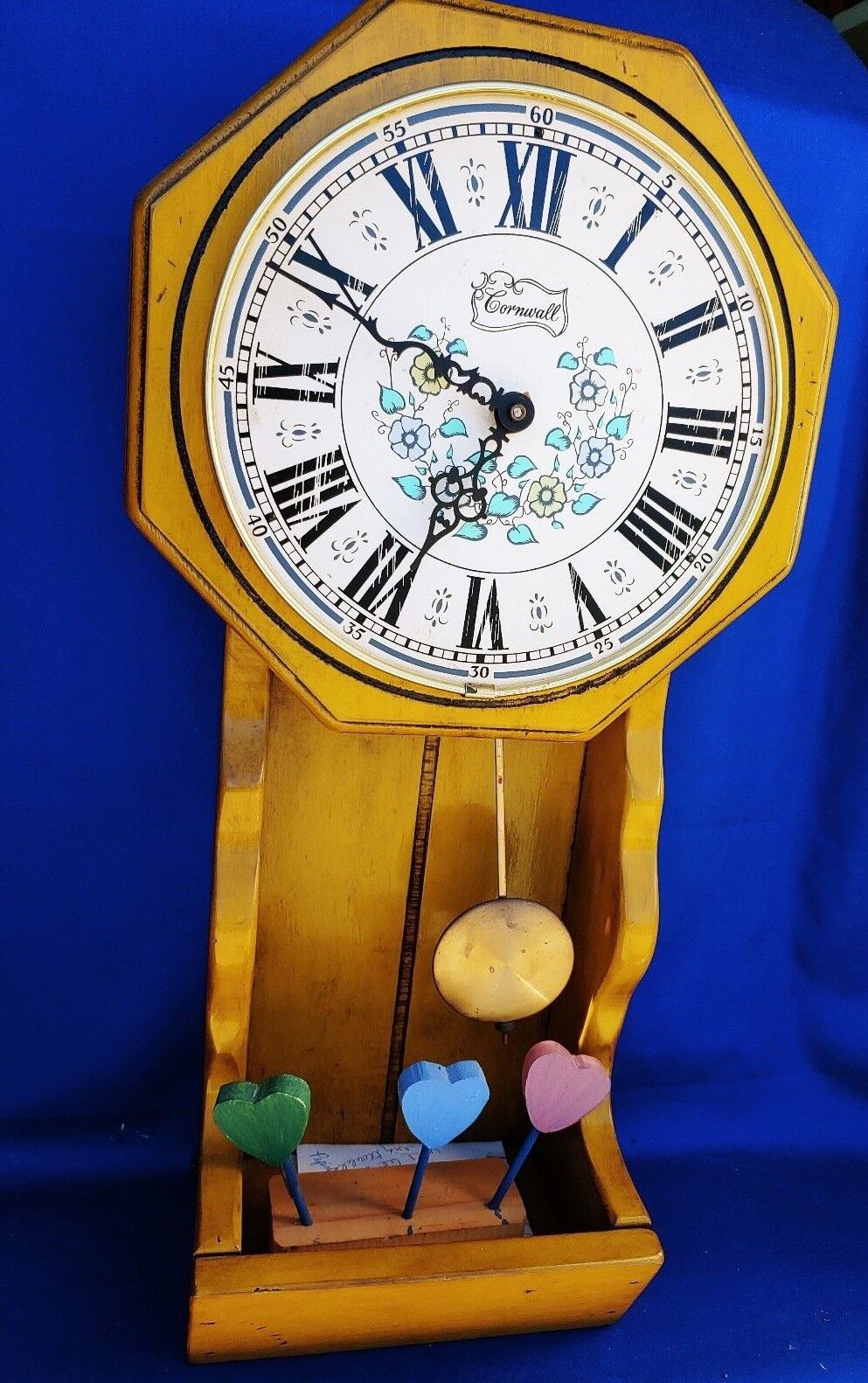 Rare CORNWALL Grandfather Pendulum Kitchen Wall Clock PENNSYLVANIA DUTCH ❤️m17