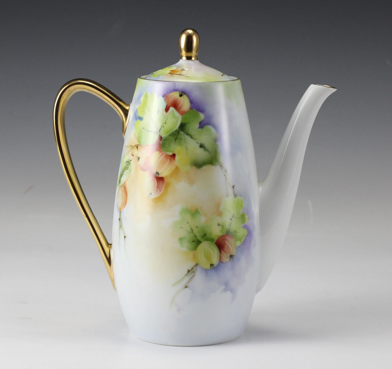 Royalton Tall Porcelain Tea or Coffee Pot Handpainted floral decoration and gilt