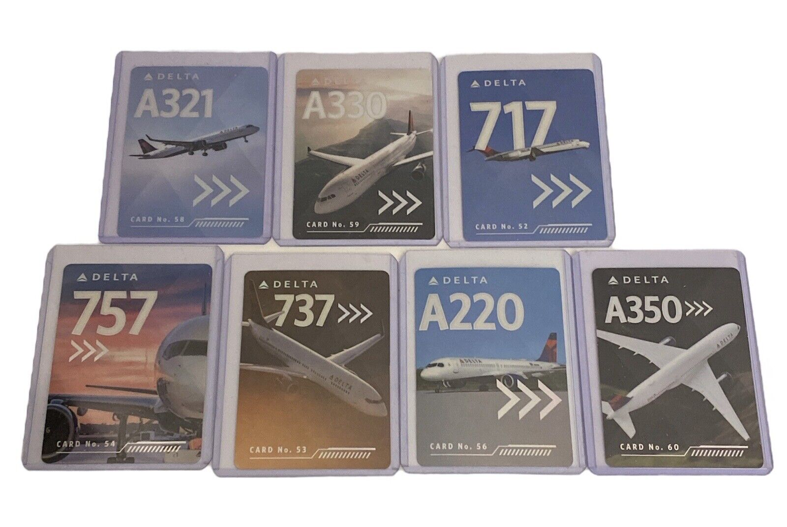 Set Of 7 Delta Airplane Trading Cards In Hard Cases Airbus & Boeing