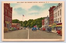 c1940s-Waterville New York NY~Main Street~Rexall Drugs~Texaco~Ford~Vtg Postcard picture