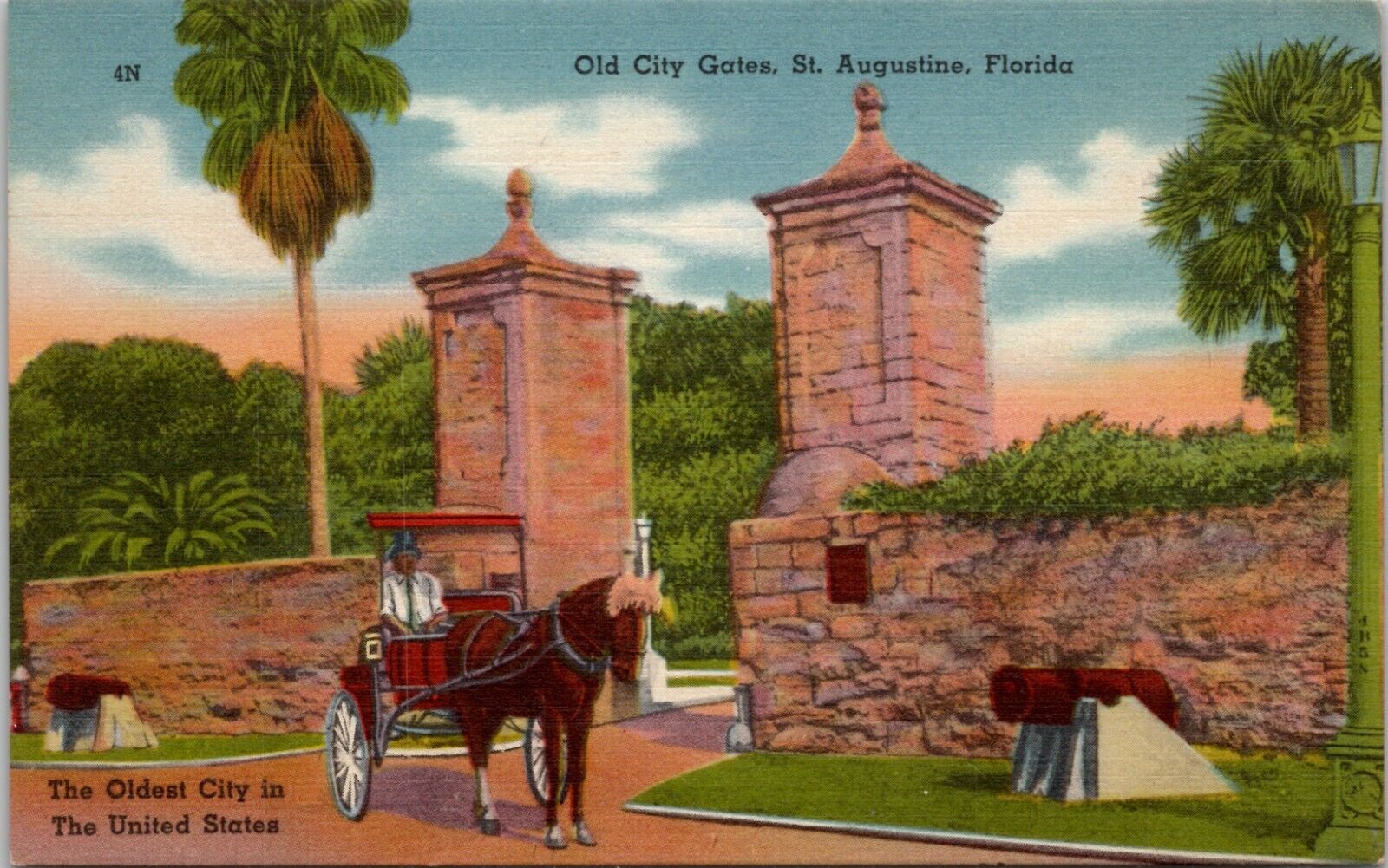 St. Augustine Old City Gates Florida Vintage Postcard spc7