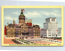 Postcard MD, CITY HALL, MUNI OFFICE, PLAZA, Baltimore, MD, Linen c1940's    MD1 picture