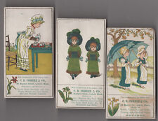 3 LOWELL MA GREENAWAY (TYPE) TRADE CARDS, CB COBURN & CO. at 35 MARKET St.  V879 picture