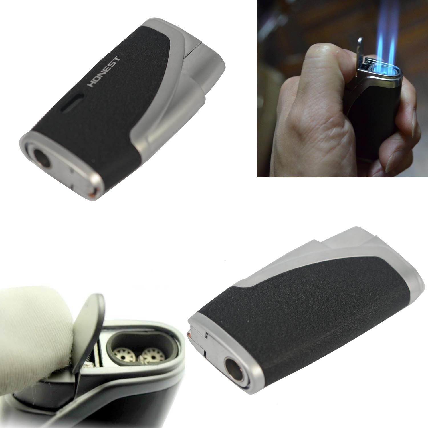 Honest Double twin jet torch windproof lighter with cigar punch