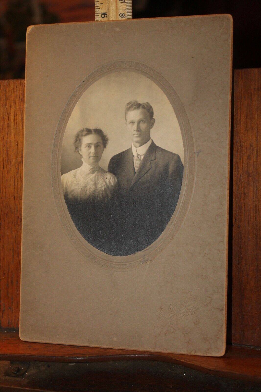 Antique Cabinet Card Photo Young Couple Coburn Hamilton Ohio