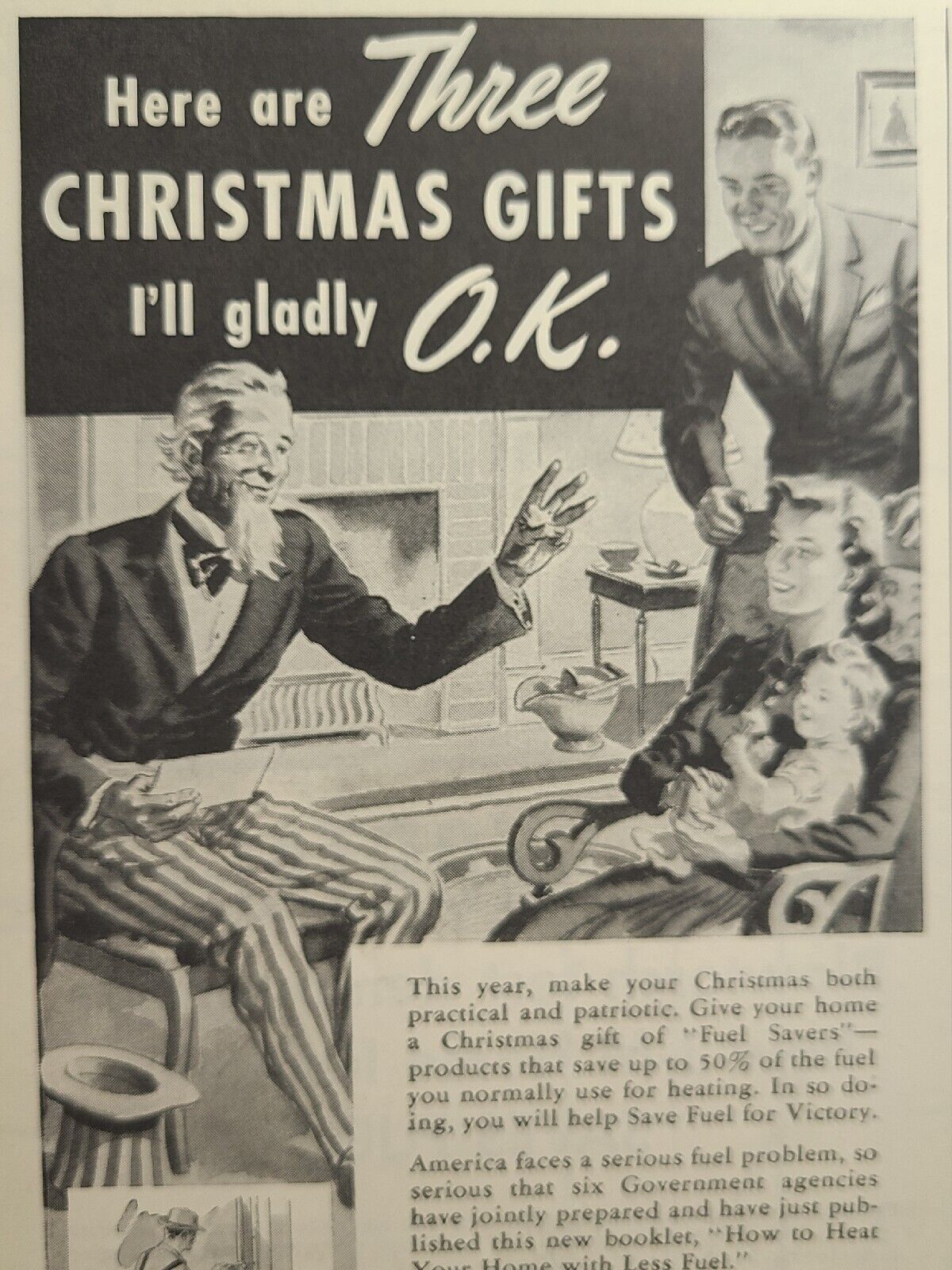 Chamberlin Metal Weather Strip Co Uncle Sam Christmas Vintage Print Ad 1942