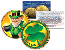 LEPRECHAUN *Four Leaf Clover* JFK Half $ 24K Gold Plated LUCKY COIN St Patrick's picture