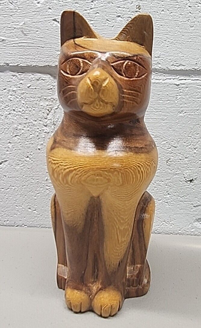Vintage Hand Carved Cat Statue Jamaica 1997
