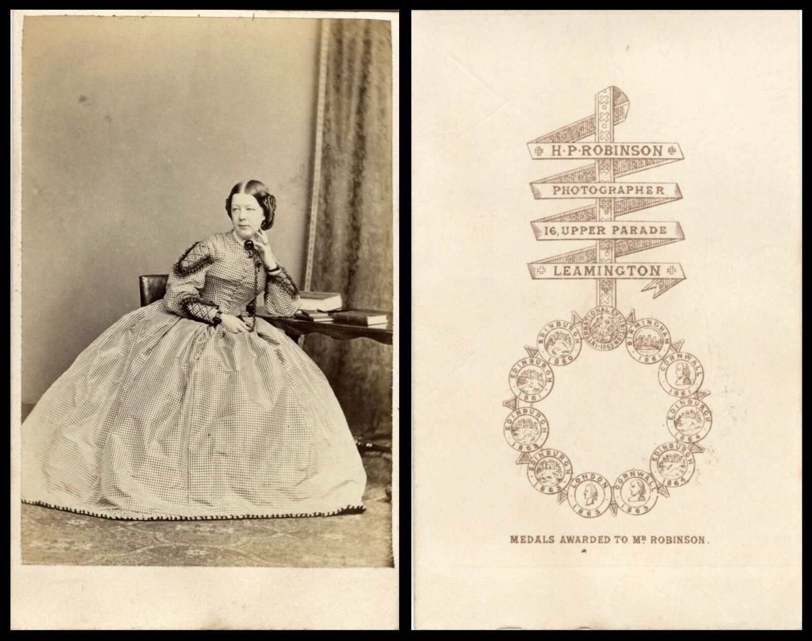 1860's CDV PHOTO OF A BEAUTIFUL YOUNG WOMAN BY H.P. ROBINSON, LEMINGTON, ENGLAND