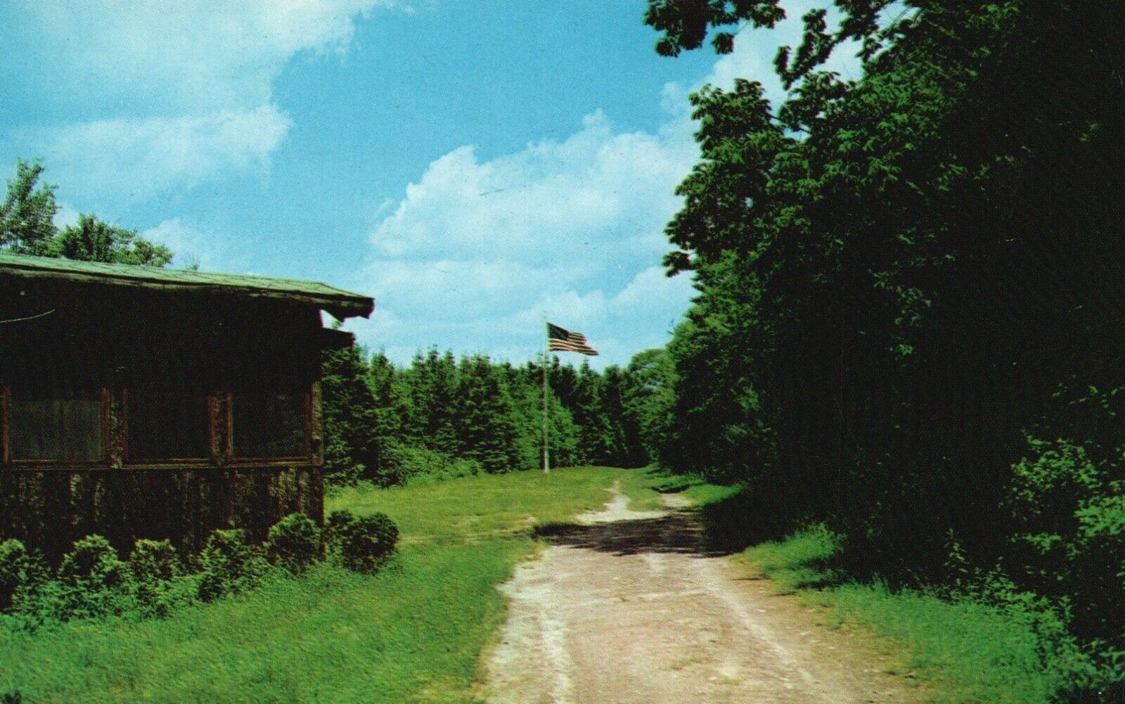 Camp Townshend, Morris, CT, Corner of Lodge & Flagpole, Vintage Postcard a9176