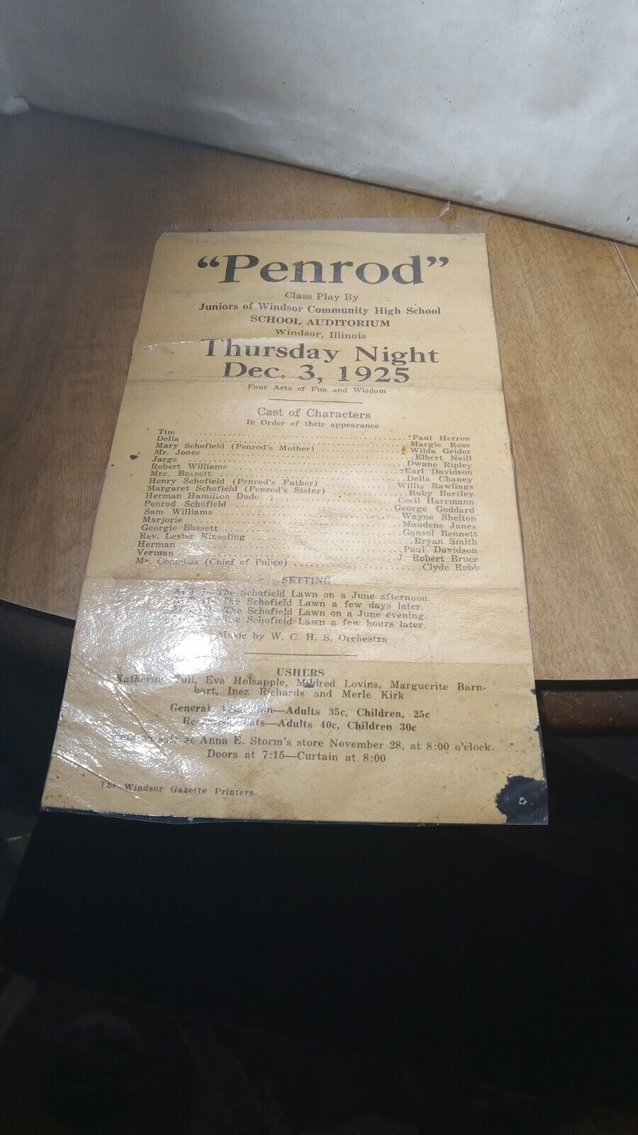 1925 Windsor Illinois Juniors High School Play Program  Penrod Windsor IL   OW