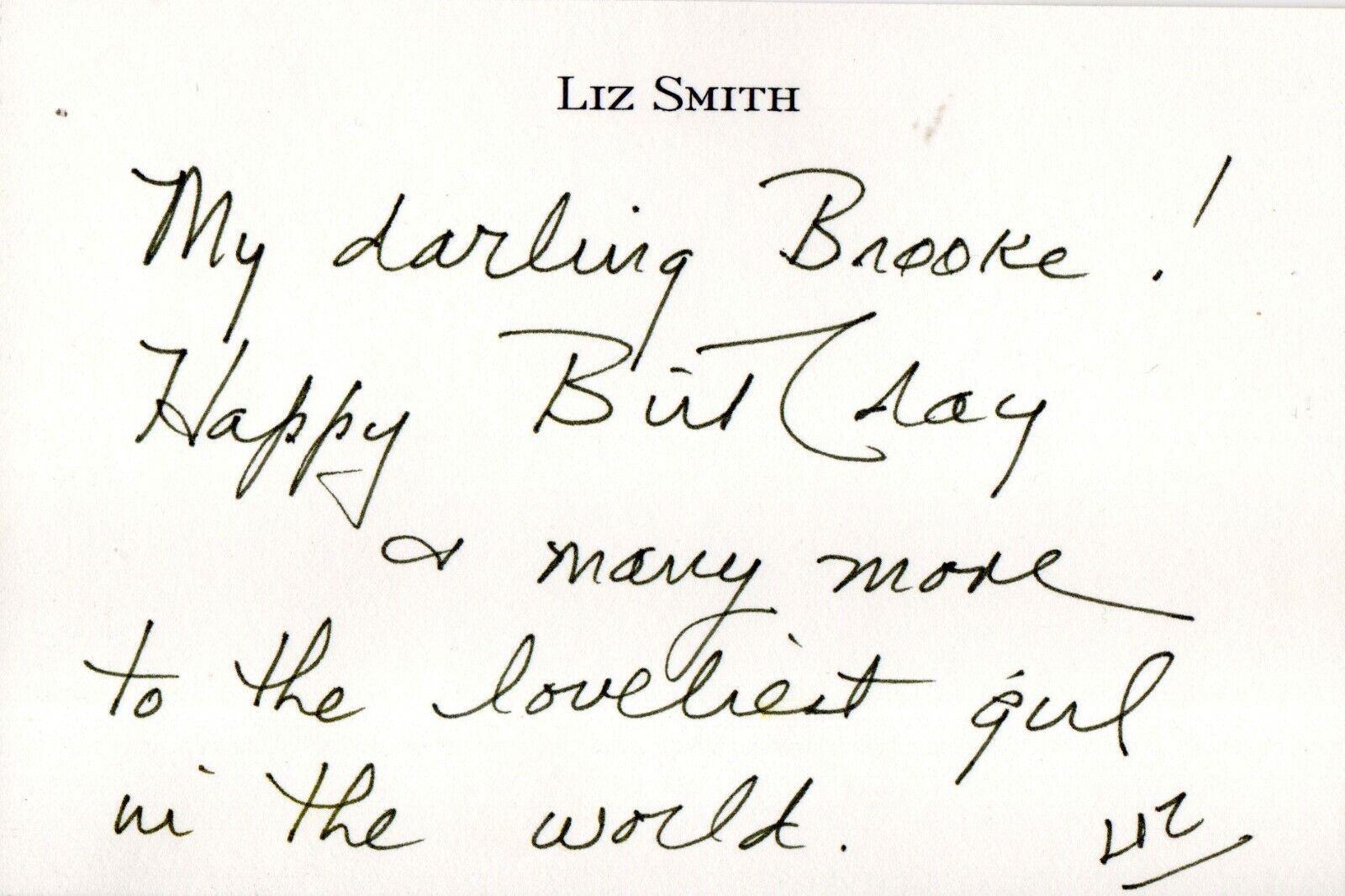 61127. Handwritten Birthday Note fr Liz Smith to Brooke Astor poss for her 100th