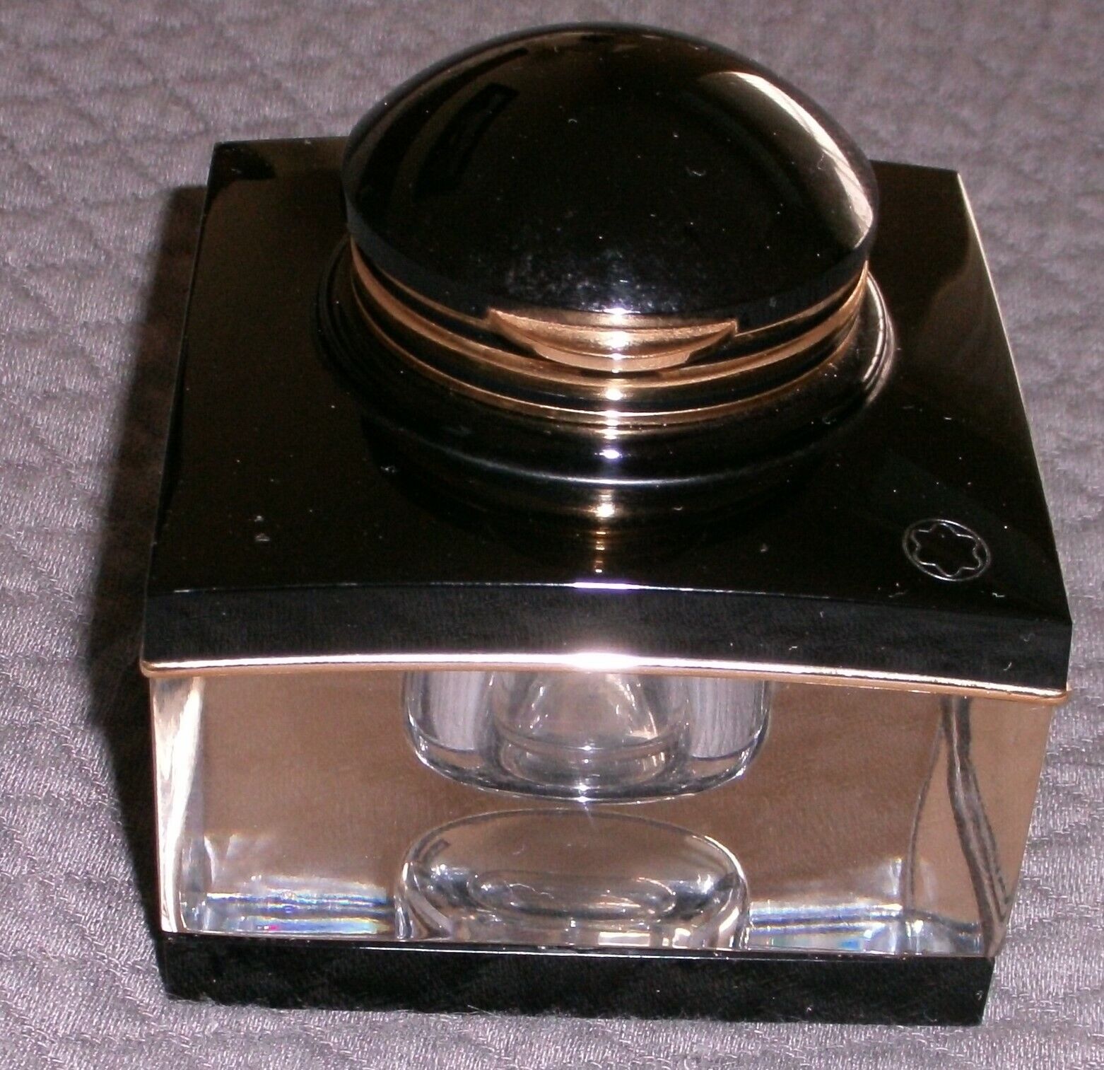 Montblanc Meisterstuck Tintenglass Inkwell-- Black Resin, Crystal, Gold Accents