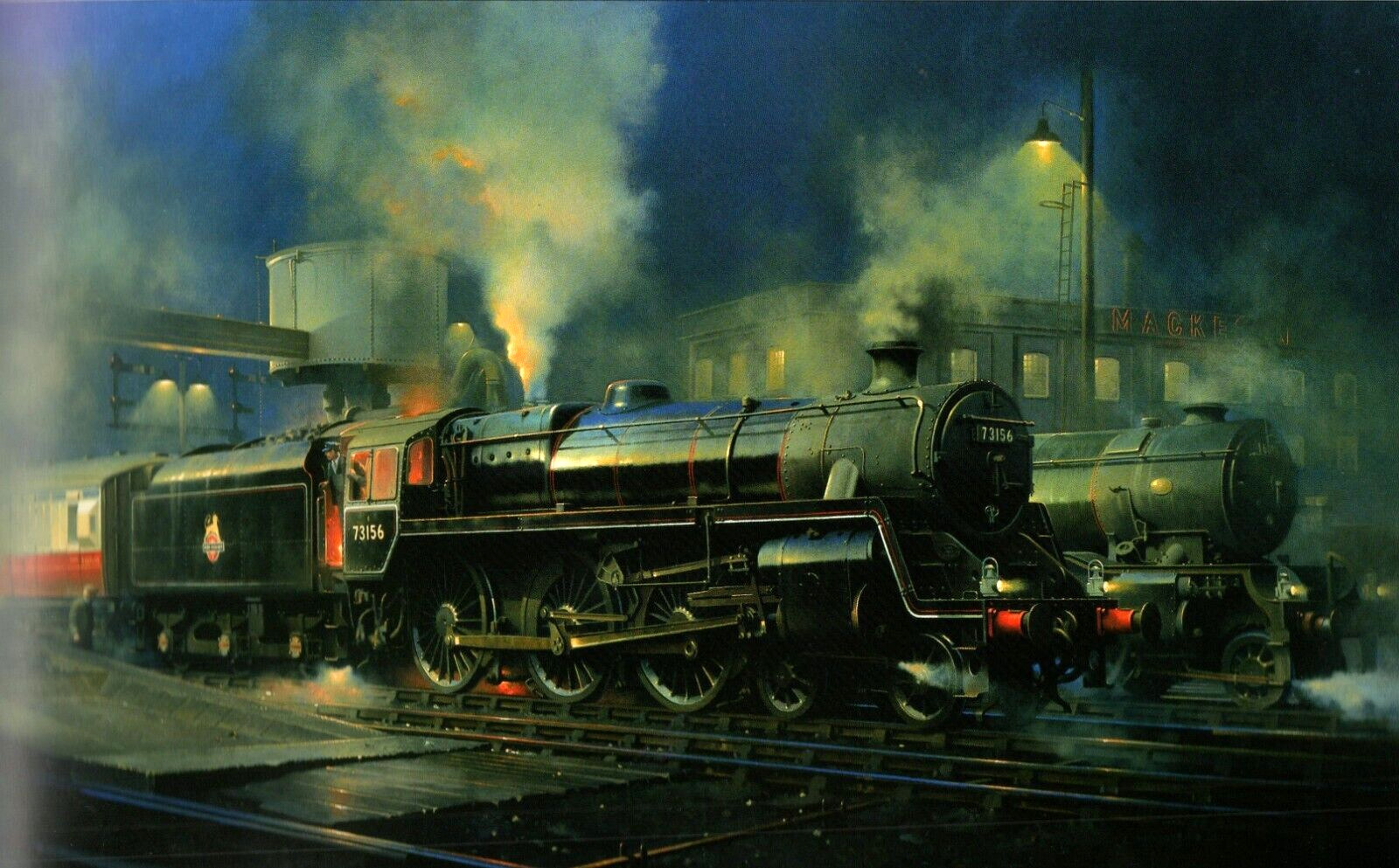 STEAM TRAINS & RAILWAYS LOCOMOTIVE 73156 AT LEICESTER CENTRAL FINE MOUNTED PRINT