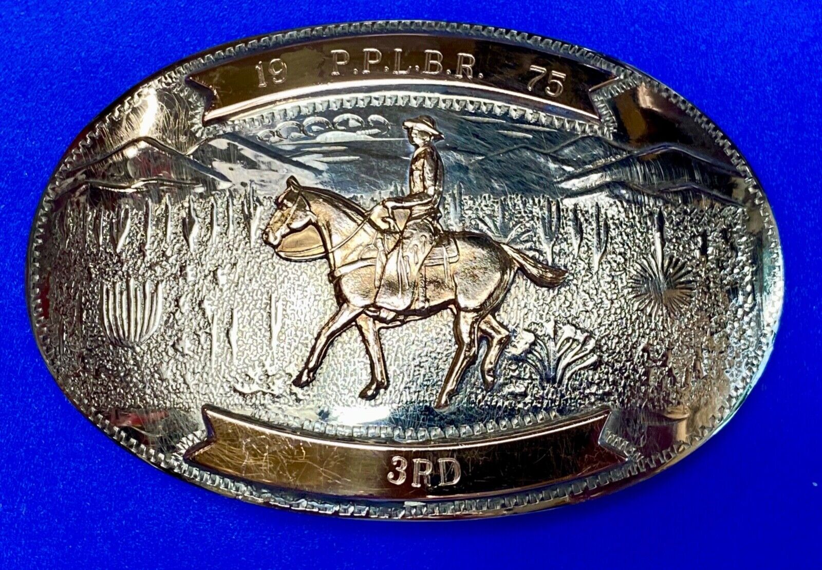 PPLBR 1975 Rodeo Trophy German Silver belt buckle - Comstock Silversmiths