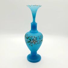 Vintage Bristol Glass Hand Painted Frosted Blue Perfume Bottle 7