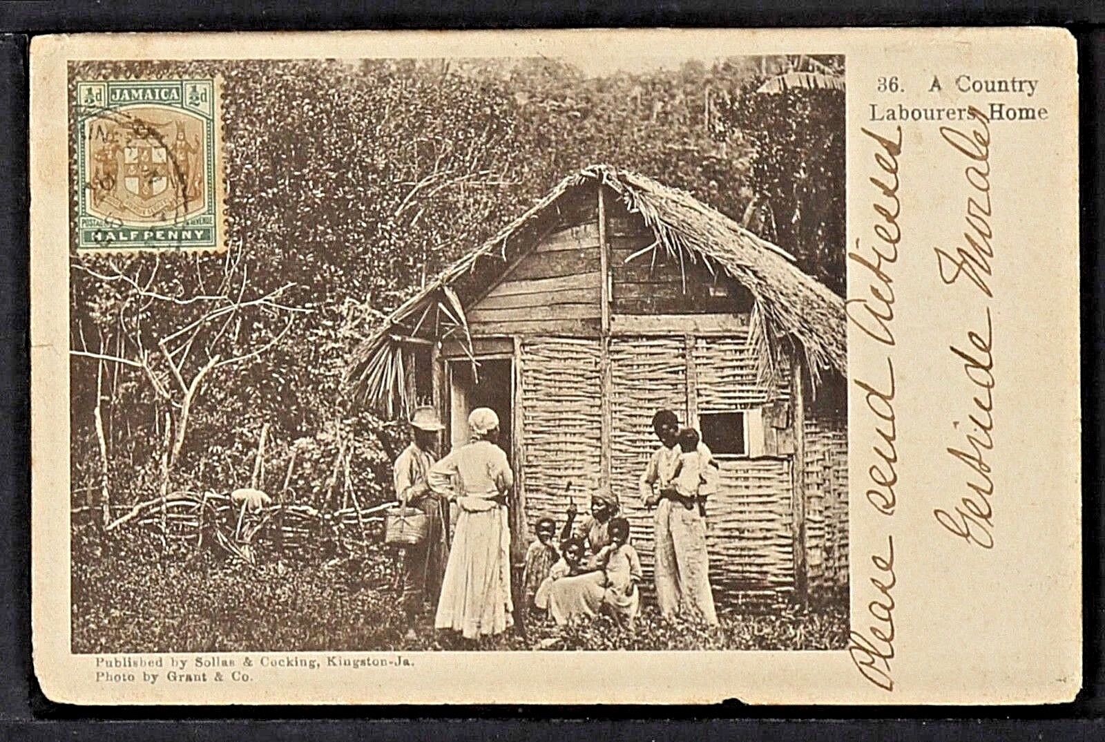 JAMAICA 02-KINGSTON - A Country Labourers Home  (Sent to Cvba in 1905)