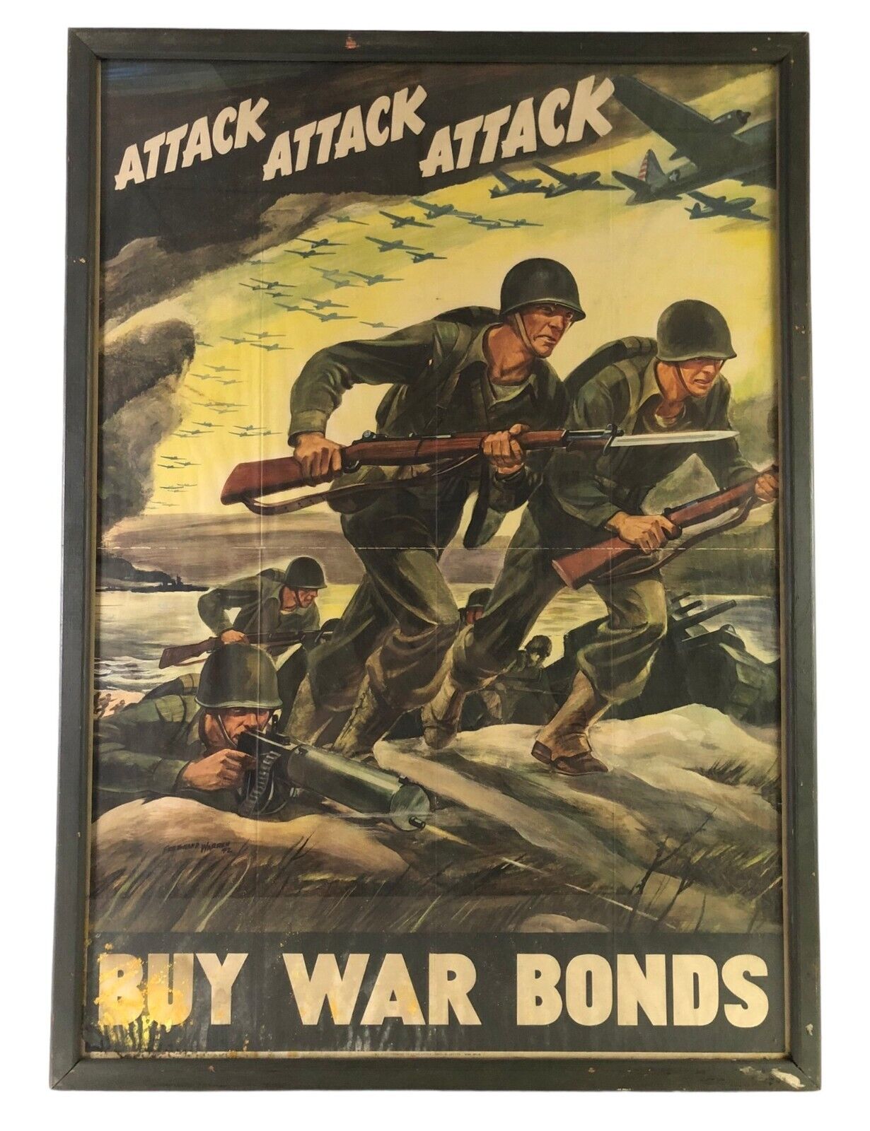 1942 Attack Attack Attack Buy War Bonds Poster Ferdinand Warren WWII Original