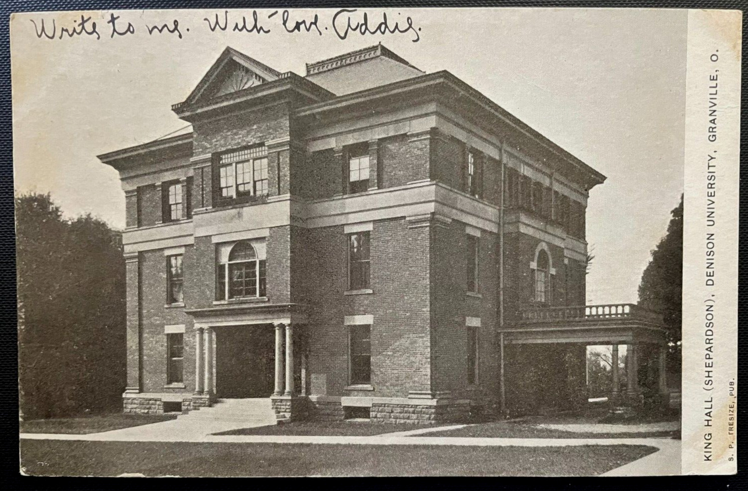 Vintage Postcard 1908 King Hall, Denison University, Granville, Ohio
