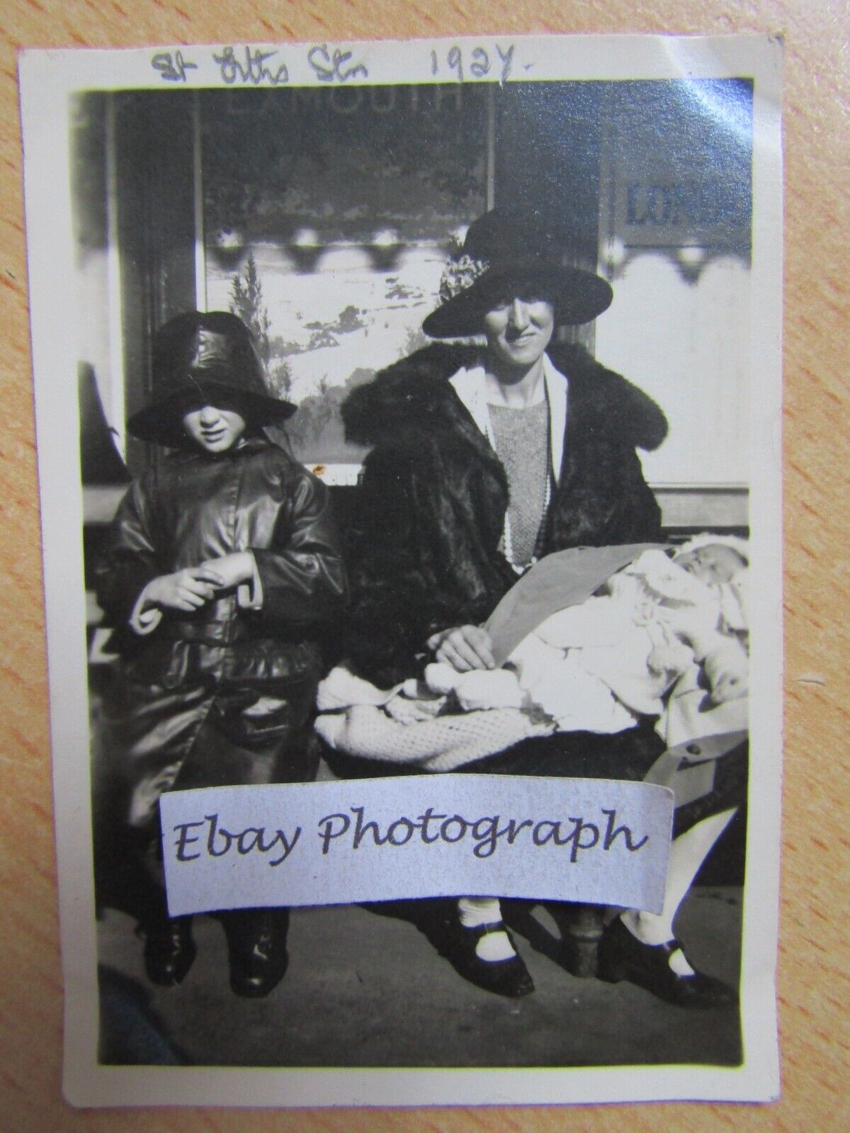 Old B&W Photograph St Erths Station Cornwall 1927 Mother Children Raincoats
