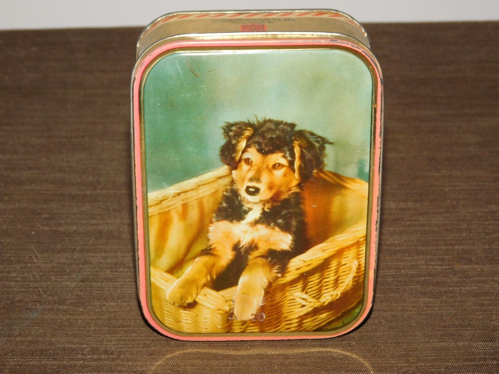 VINTAGE KITCHEN SHARPS TOFFEE MAIDSTONE ENGLAND PUPPY DOG CANDY TIN CAN  *EMPTY*